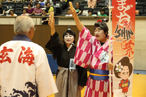 選手宣誓は、「花燃ゆ」にちなんで「ふみ」と「もとひこ」が行う
