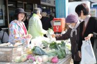 旬な野菜や鮮魚が販売される朝市